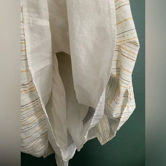 GAP- midi dress sleeveless tiered metallic stripe cotton blend puff strap ruched - Picture 12 of 16